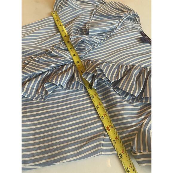Ralph Lauren Collection Purple Label Blue Pinstripe Ruffle Silk Blouse Runway M - Picture 10 of 13